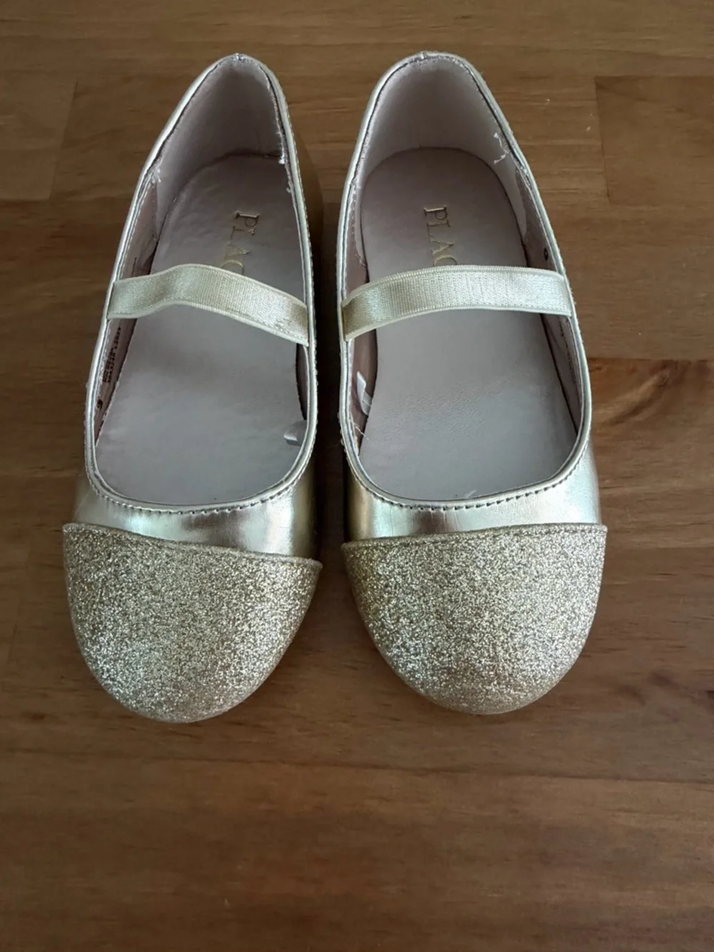 Place Girls Gold Glitter Strap Dress Flats Size 9
